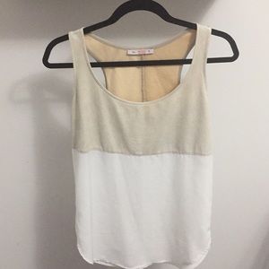 shimmering tan and white tank top